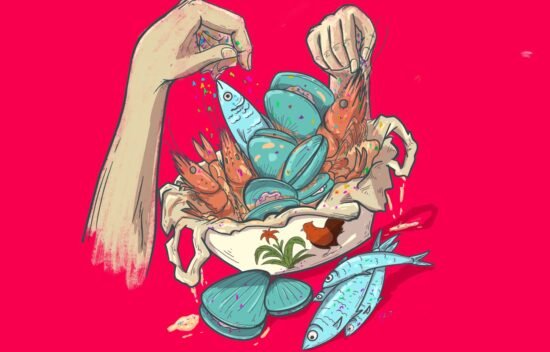 Illustrasi Taburan Mikroplastik di Makanan Laut zonaebt