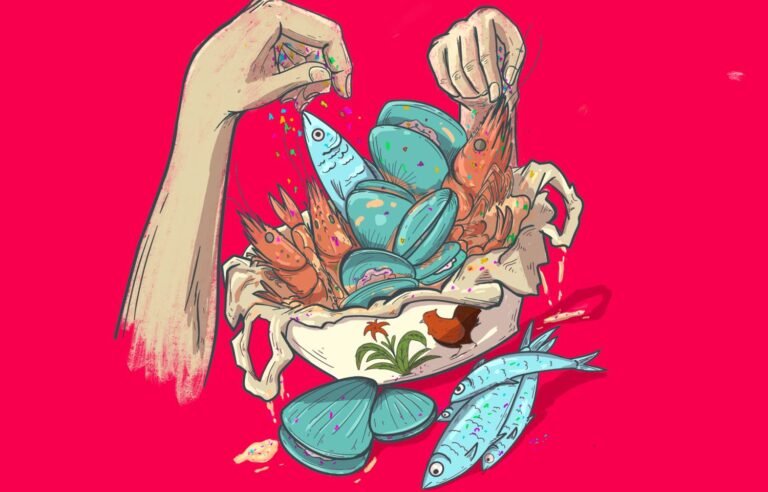 Illustrasi Taburan Mikroplastik di Makanan Laut zonaebt