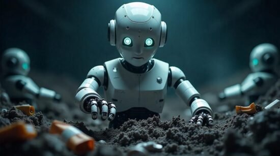 Illustrasi Robot AI yang Mengolah Sampah zonaebt