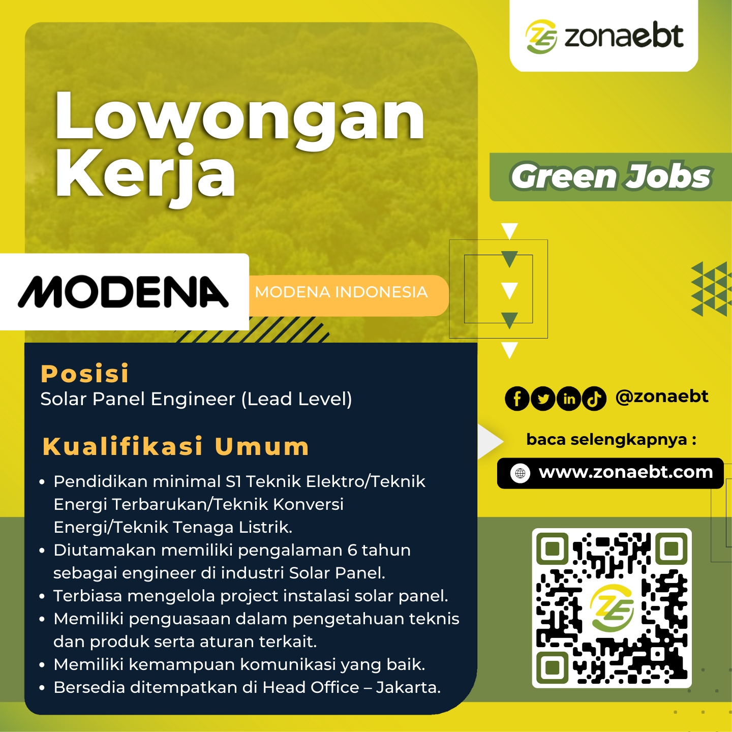 MODENA INDONESIA Solar Panel Engineer (Lead Level) zonaebt.com