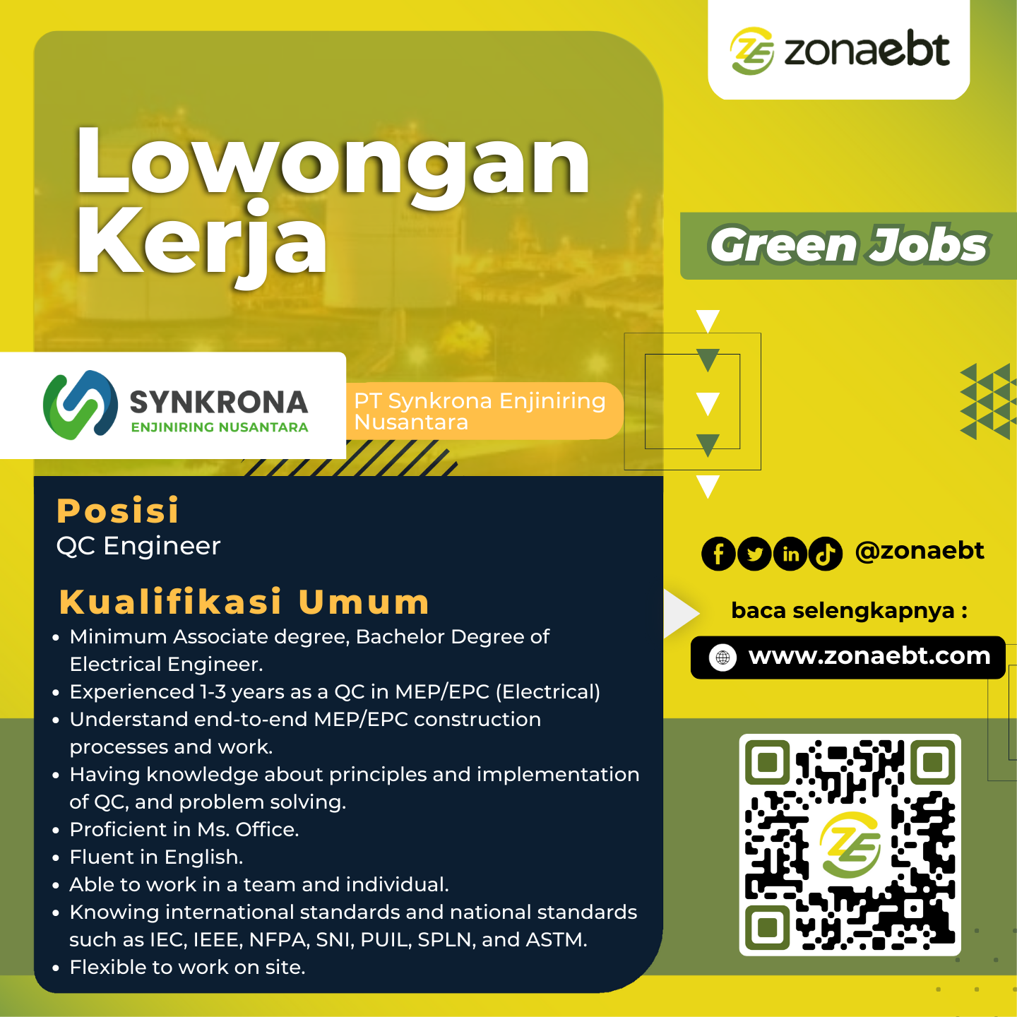 PT Synkrona Enjiniring Nusantara QC Engineer zonaebt.com