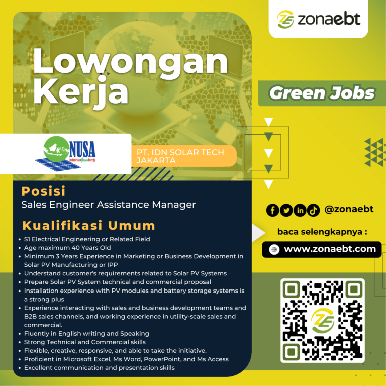 PT. IDN SOLAR TECH JAKARTA Sales Engineer Assistance Manager zonaebt.com