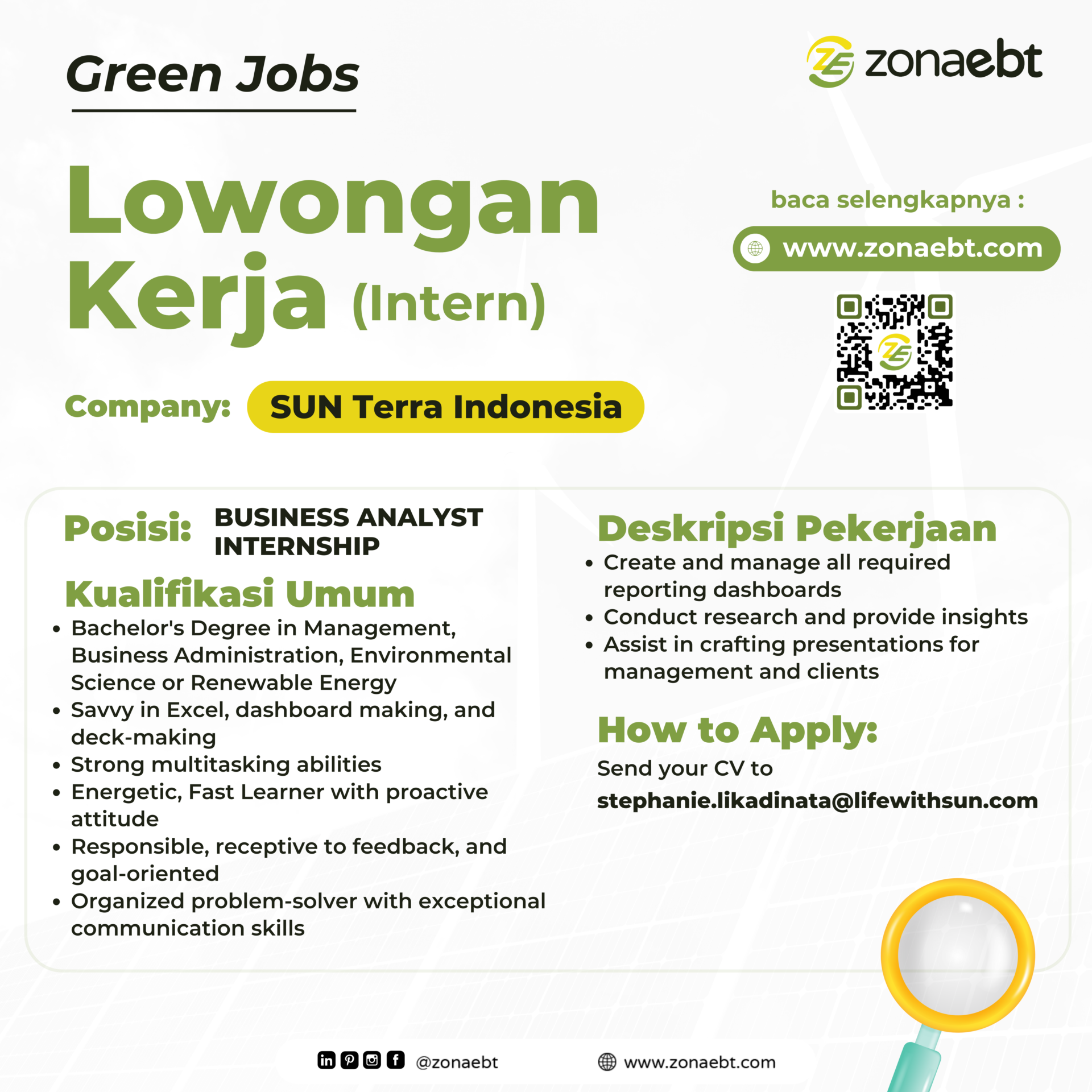 Post BUSINESS ANALYST INTERNSHIP green jobs zonaebt.com