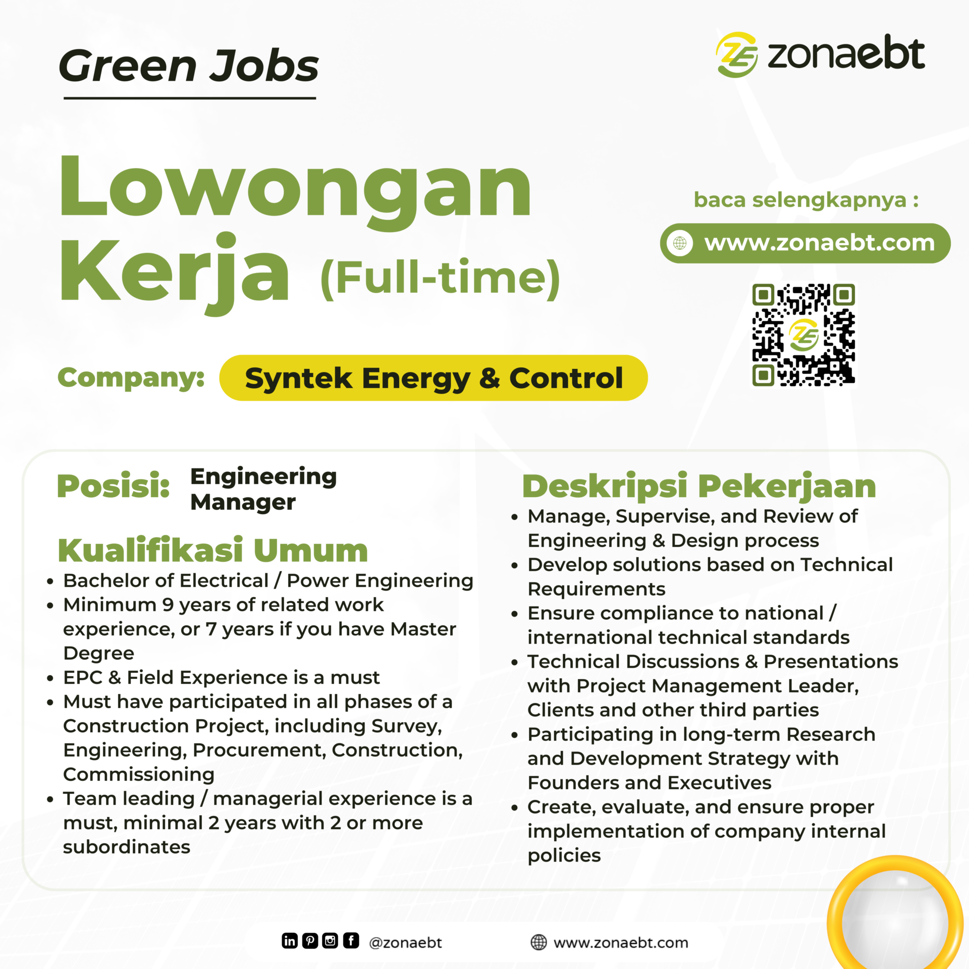 Post Engineering Manager green jobs zonaebt.com