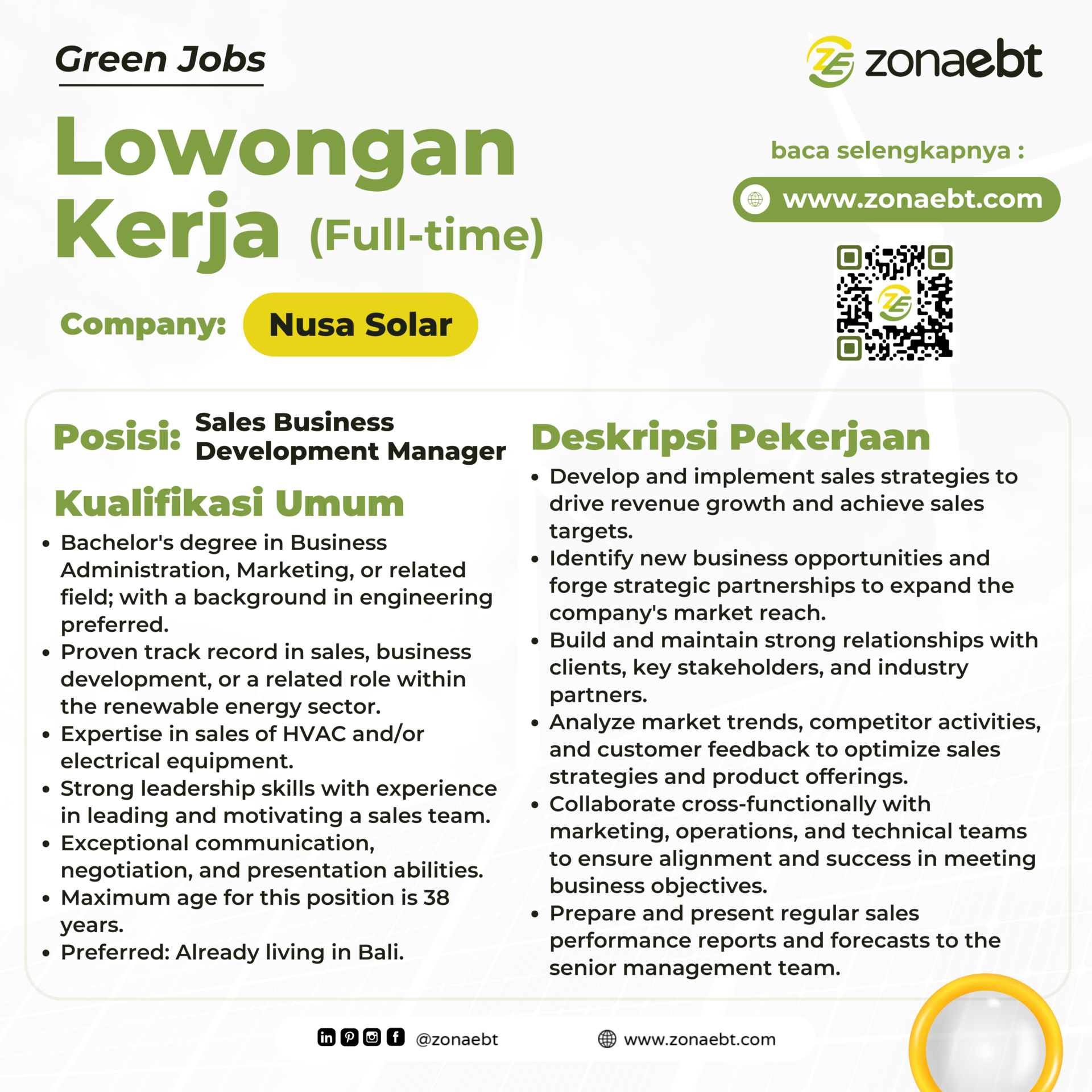 Post Sales Business Development Manager Green jobs zonaebt.com