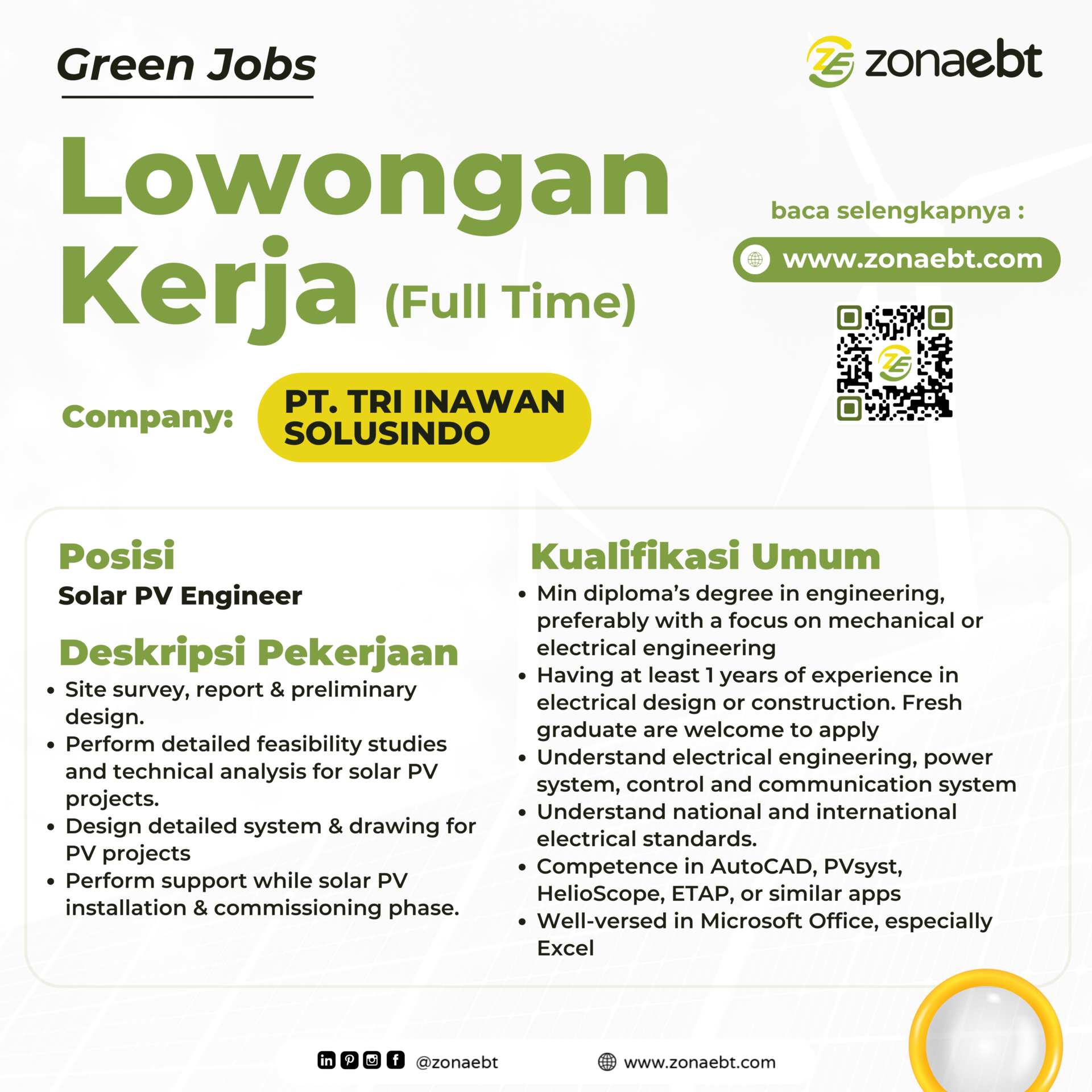Post Solar PV Engineer greenjobs zonaebt.com