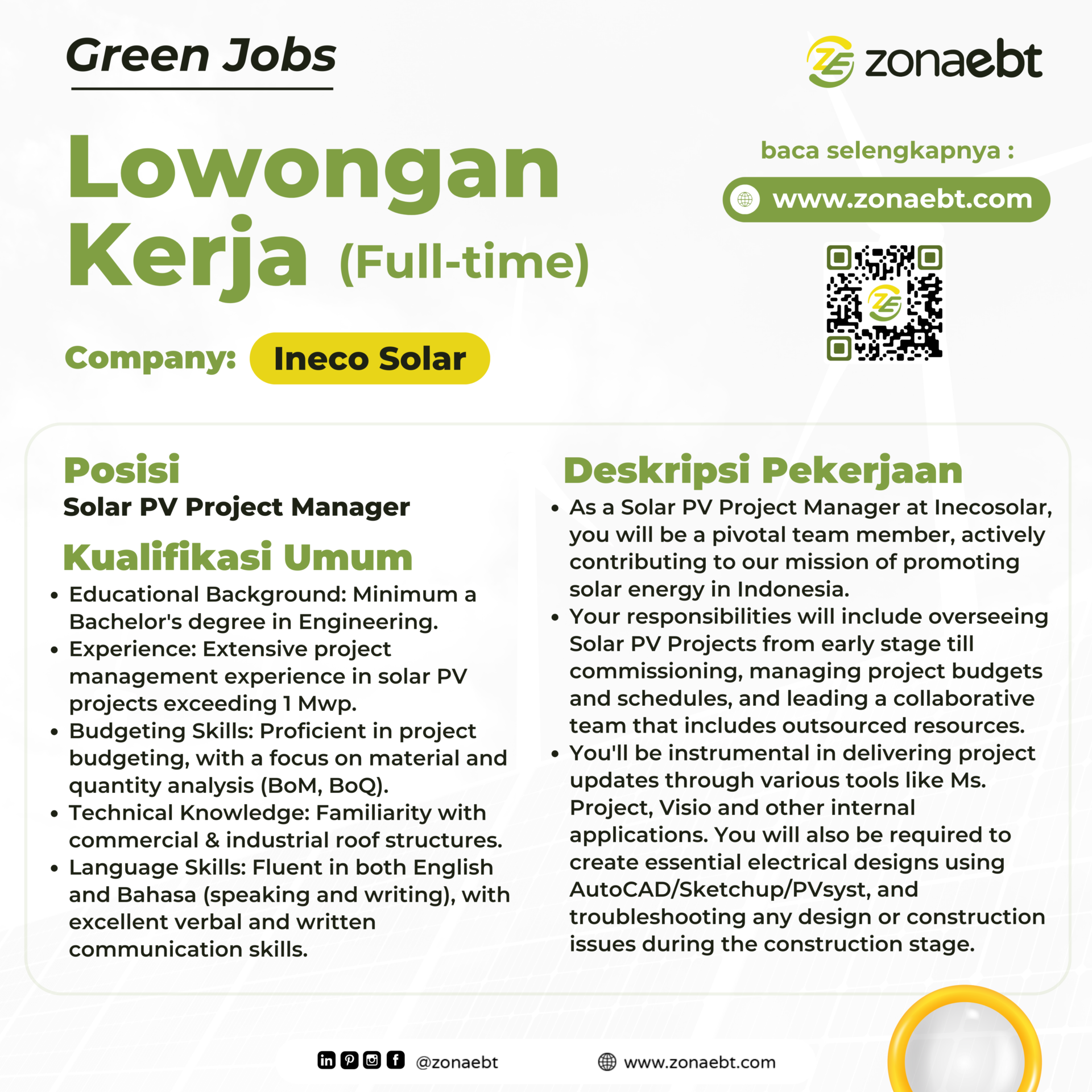 Post Solar PV Project Manager greenjobs zonaebt.com