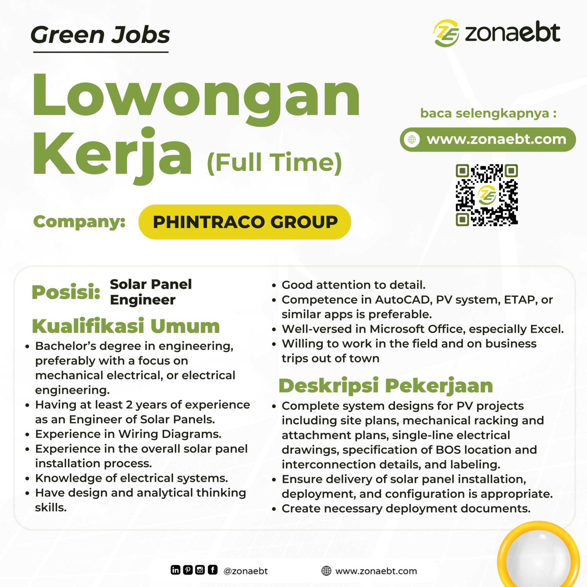 Post Solar Panel Engineer Green jobs zonaebt.com