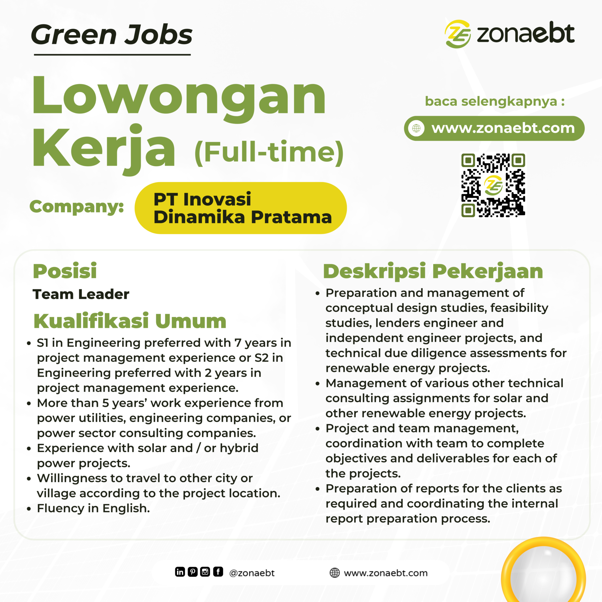 Team leader green jobs zonaebt.com