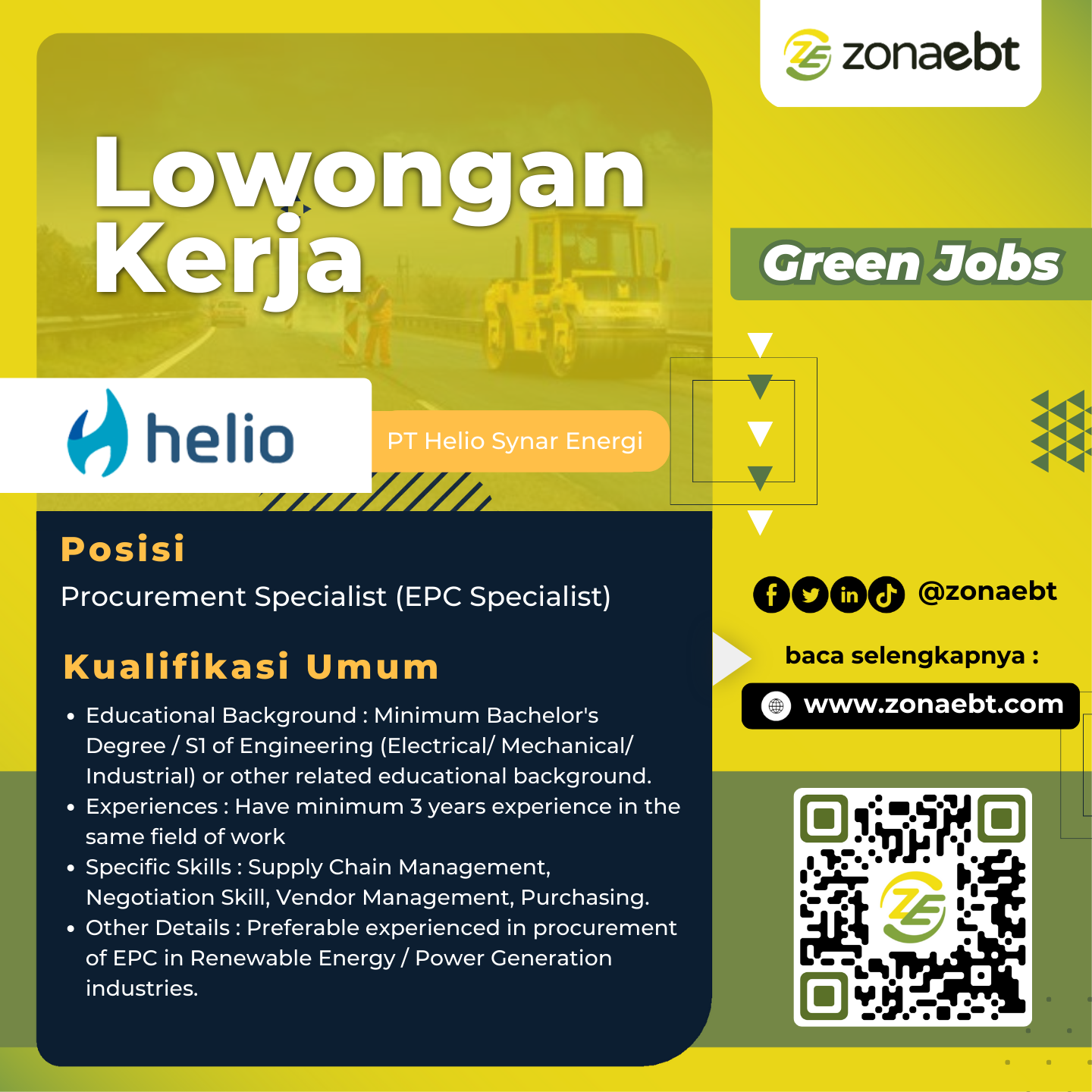 Procurement Specialist (EPC Specialist) PT Helio Synar Energi zonaebt.com