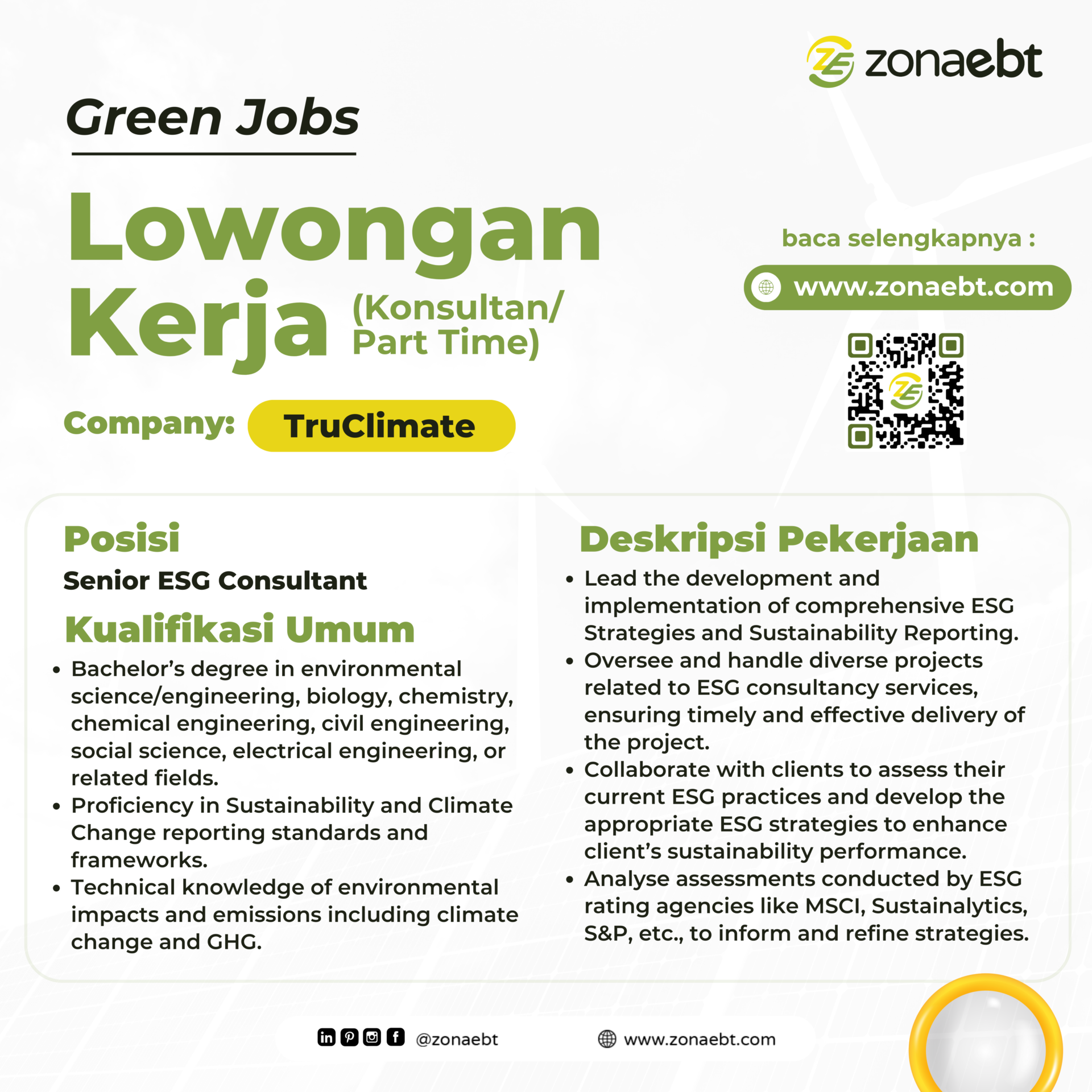 Senior ESG Consultant Green Jobs zonaebt.com