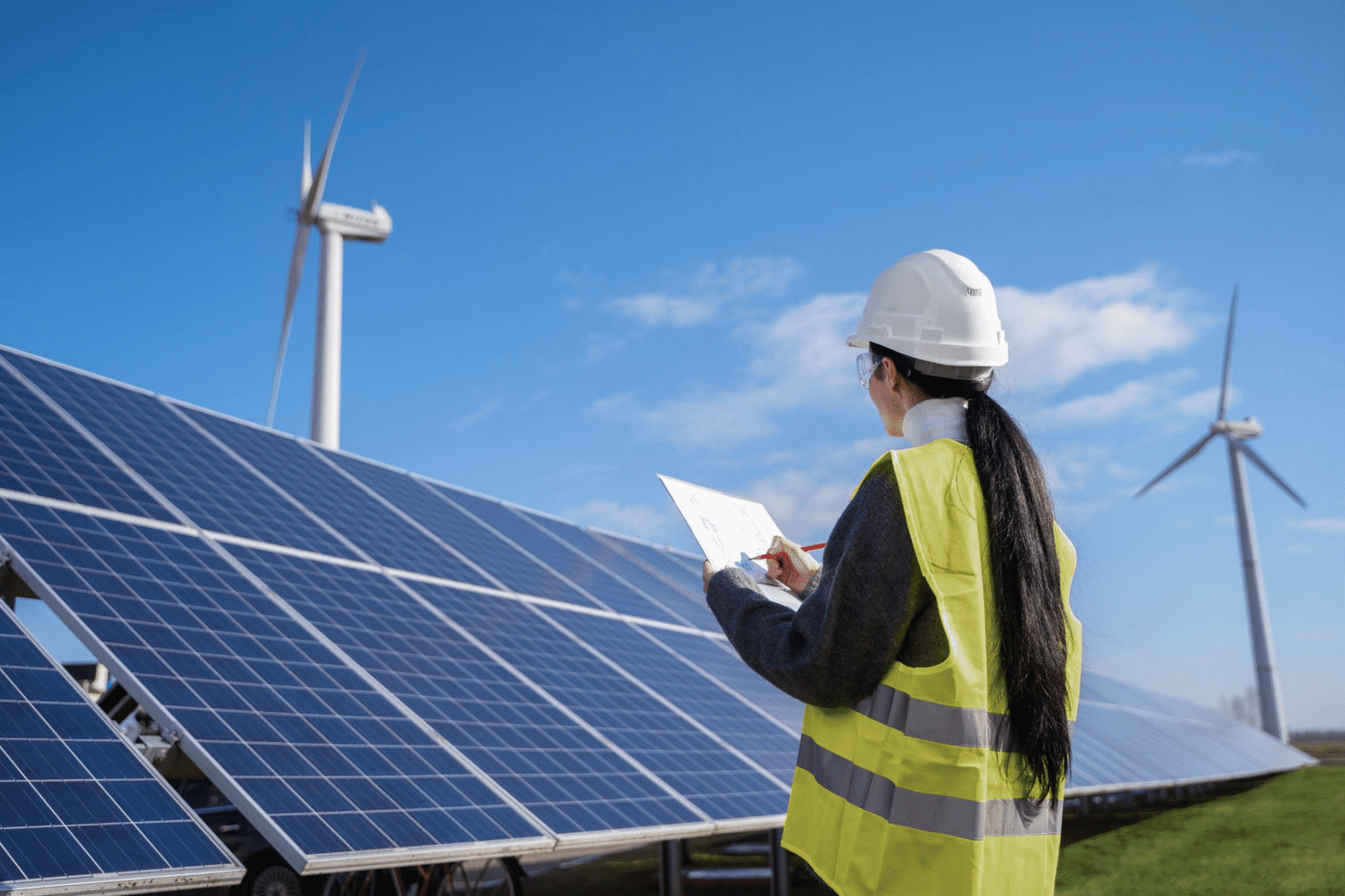 Illustration of a worker checking the solar panel. Source freepik.com  zonaebt.com