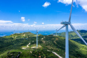 The wind field of the mountain ridge. High angle aerial photography